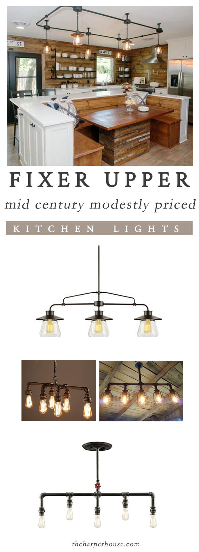 where to buy the kitchen lights featured on Fixer Upper: Season 4 episode 2 Mid Century Modestly Priced House