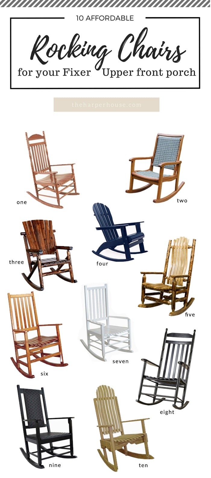Add curb appeal to your front porch with these affordable porch rocking chairs! Easy outdoor decorating ideas | theharperhouse.com 