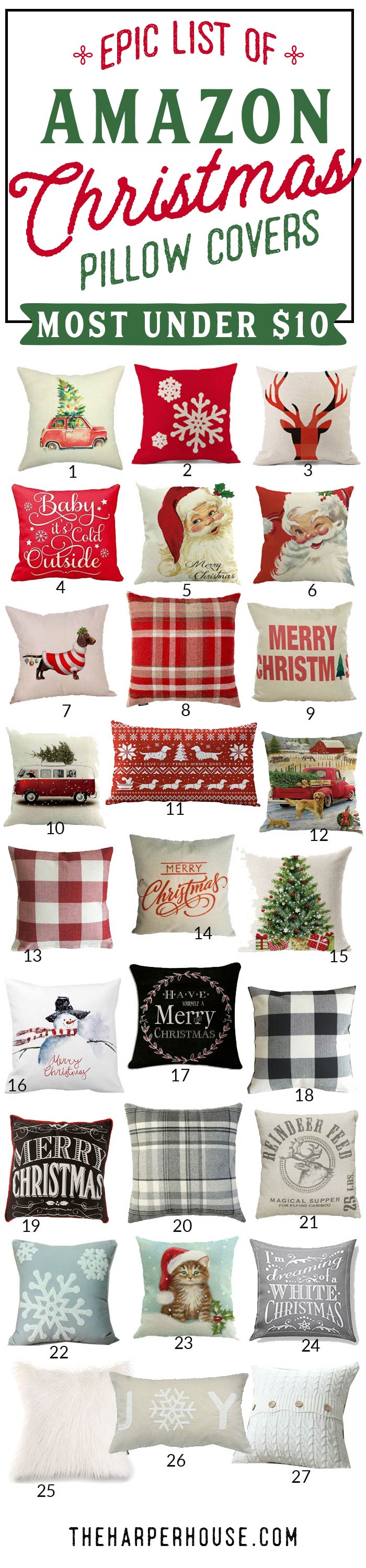 Epic roundup of Christmas pillow covers on Amazon. Most under $10!