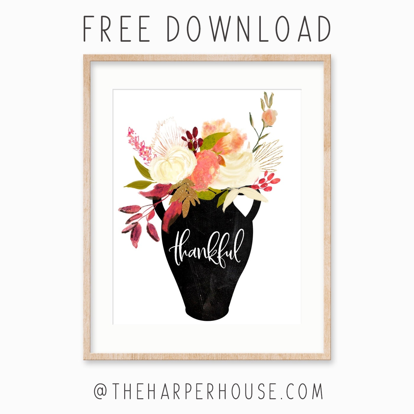 Free Thankful Grateful Blessed floral printables. Perfect for fall decorating and cheap easy wall art! #printable #freeprintable #falldecor