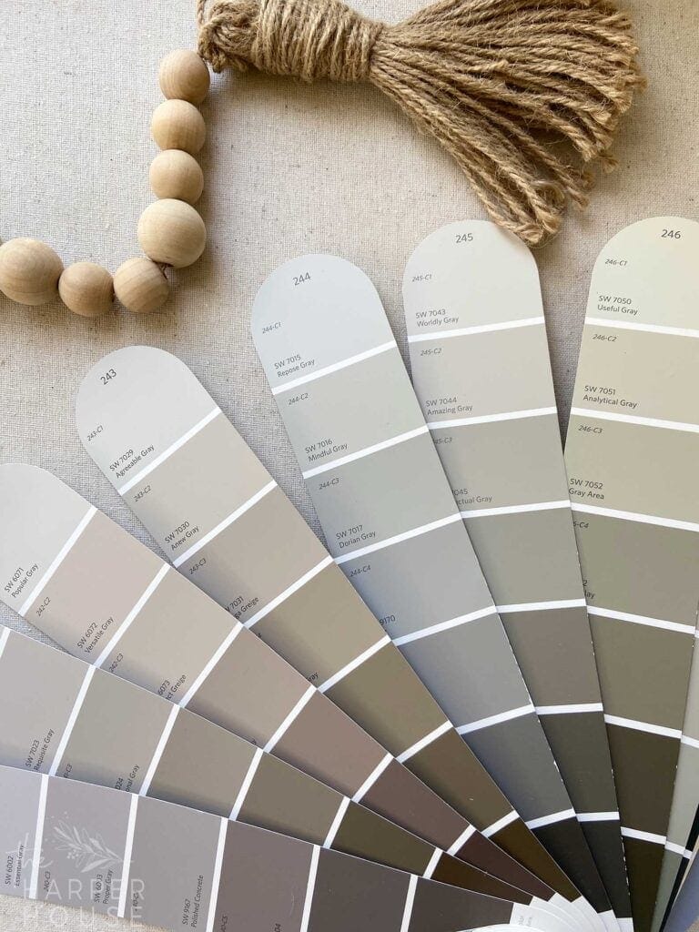 Sherwin Williams gray paint colors - Repose Gray, Mindful Gray, Dorian Gray, Worldly Gray, Agreeable Gray and more! 
